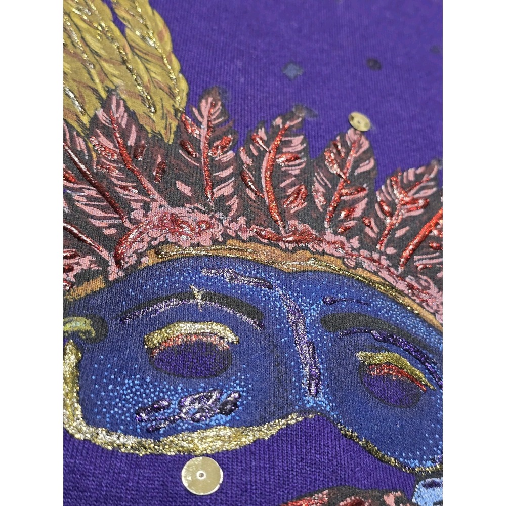 80s Vintage Mardi Gras Sweatshirt Mens XL Purple Russell‎ Athletic Made In USA - Picture 5 of 16